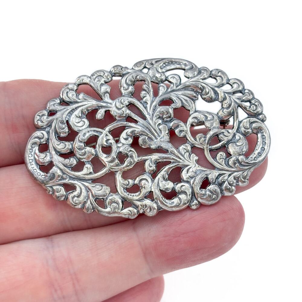 Vintage Sterling Silver 925 Filigree Scroll Brooch